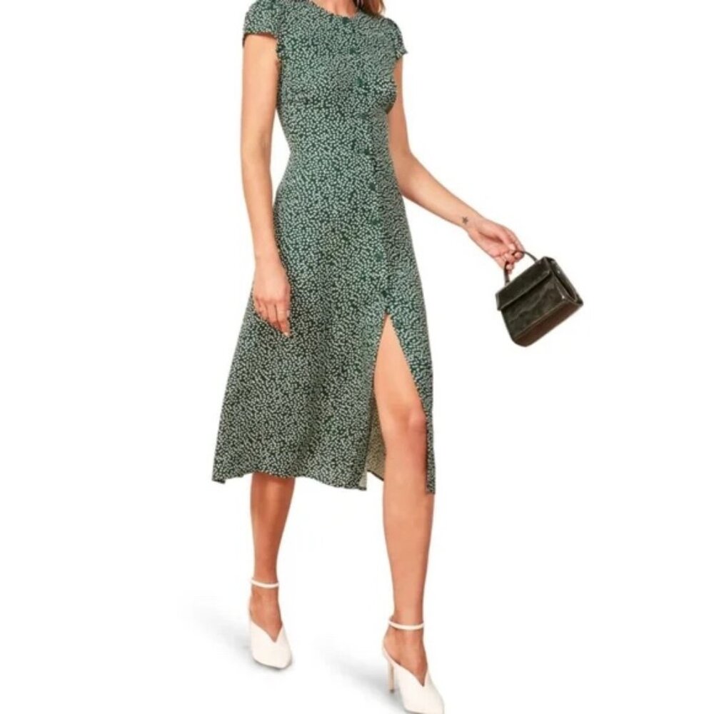 Reformation Green Floral Midi Dress